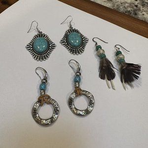 Jewelry Lot Of 3 Dangle Drop Pierced Earrings Blue Tones